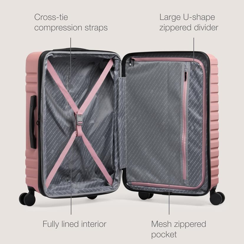 U.S. Traveler Boren Hardside Spinner Luggage With Aluminum Handle, Pink, Checked-Large 30-Inch