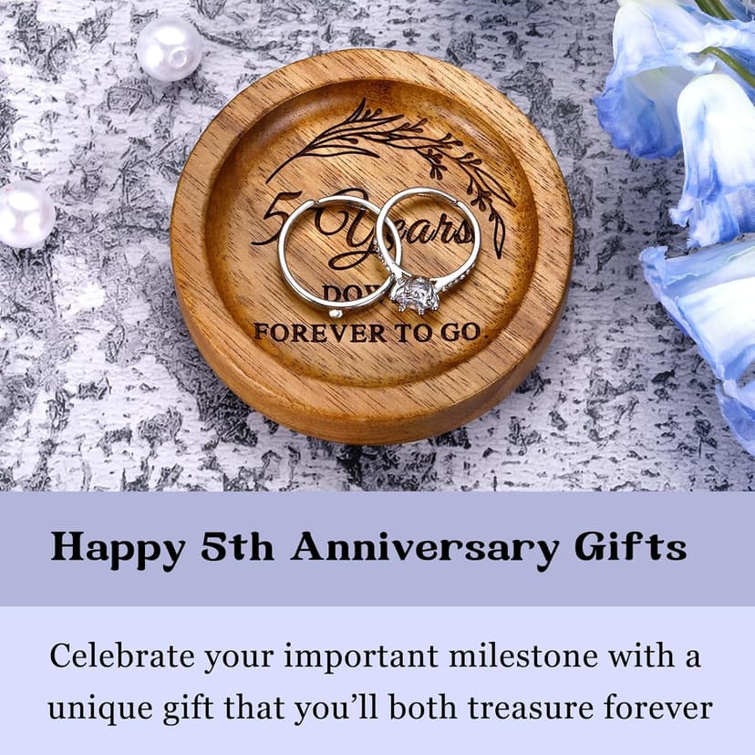 Wood Ring Dish 5 Year Anniversary Wood Gifts for Him Her - 5th Anniversary Wedding Gifts for Wife Husband, 5 Year Marriage Aniversario Wooden Jewelry Dish for Women Men, Fifth Aniversario Ideas