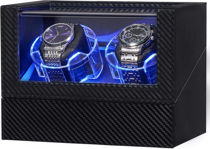 ANWBROAD ANWBROAD Watch Winder for Automatic Watches, Double Automatic Watch Winder Box with Quiet Japanese Motor, 4 Modes Dual Watch Winder wIth LED Light, Type-C Adapter, UJWW016C