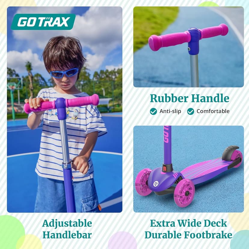 LED Light-Up Wheels, 3 Adjustable Handlebar, Easy Assembly, Lightweight, Wide Anti-Slip Deck, Lean to Steer, Max Load 110 lbs Gotrax KS1 Kids Kick Scooter, 3 Wheels for Boys & Girls 2-8, Gifts B0CCYMV1T1