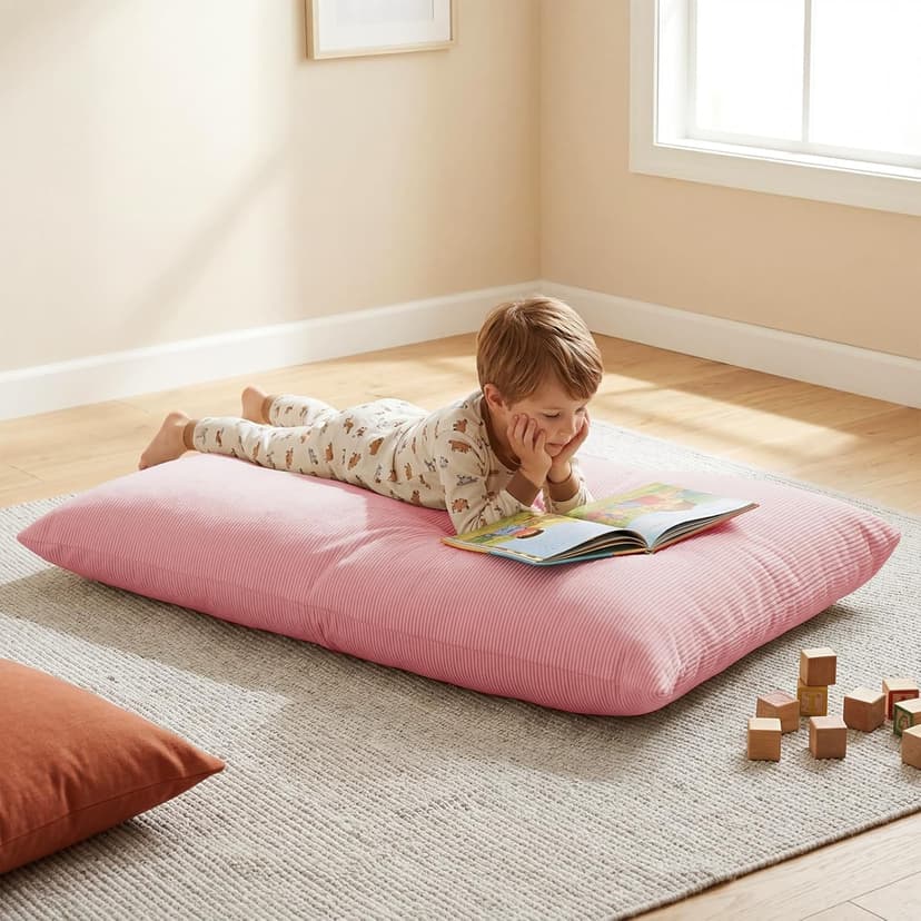 3 in 1 Kids Bean Bag Chair Bed for Kids or Adults, Convertible Chair Folds from Bean Bag Sofa to Lounger, Child Floor Sofa for Gaming, Reading, Floor Mattress with High-Density Foam (Pink)