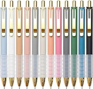 Linbsunne Ballpoint Pens Black Medium Point 1mm Pen with Super Soft Grip Ball Point Pen for Men Women Retractable Pens (gold-12 pcs)