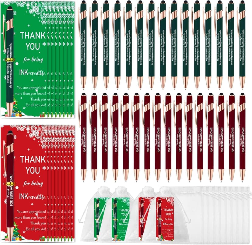 CZWZ 30 Pack Christmas Employee Appreciation Gifts Set, Thank You Pens with Appreciation Cards, Inspirational Ballpoint Pens for Staff Recognition Coworkers Teachers Christmas Thank You Gifts