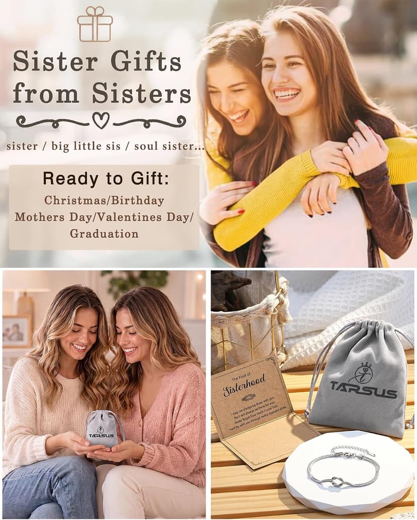 Birthday Christmas Mothers Day Jewelry Gifts Tarsus Love Knot Sister Bracelet for Women, Sisters Gifts from Sister B0F1YXBMQ7