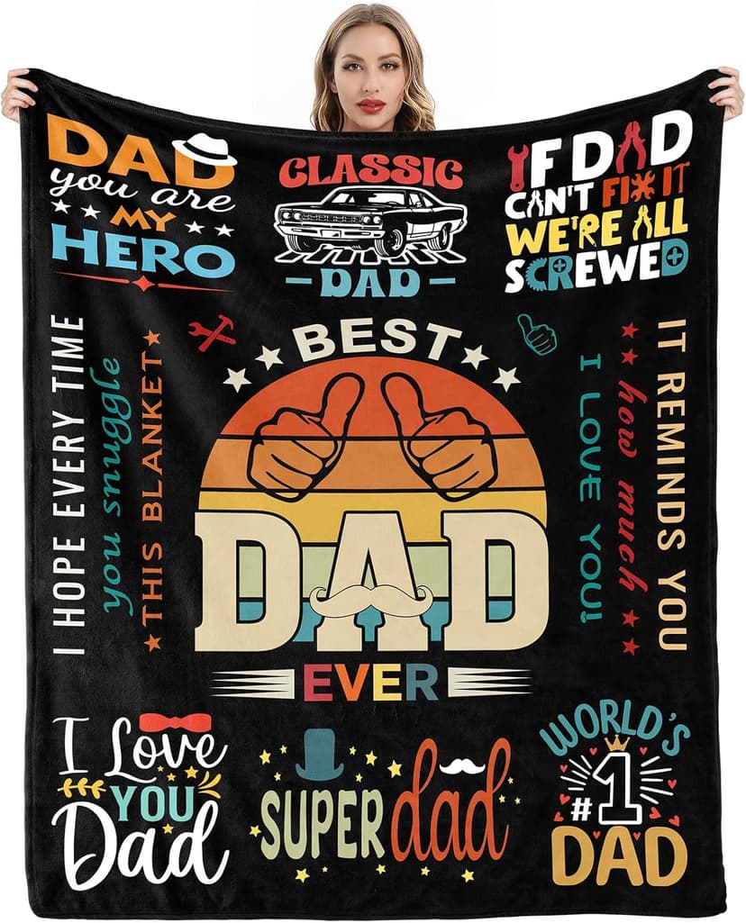 Dad Throw Blanket - 50x60 Inch Soft & Durable Gifts for Dad Birthday, Father's Day, Retirement - Perfect for Travel, Camping, Office & Home Use from Daughter or Son