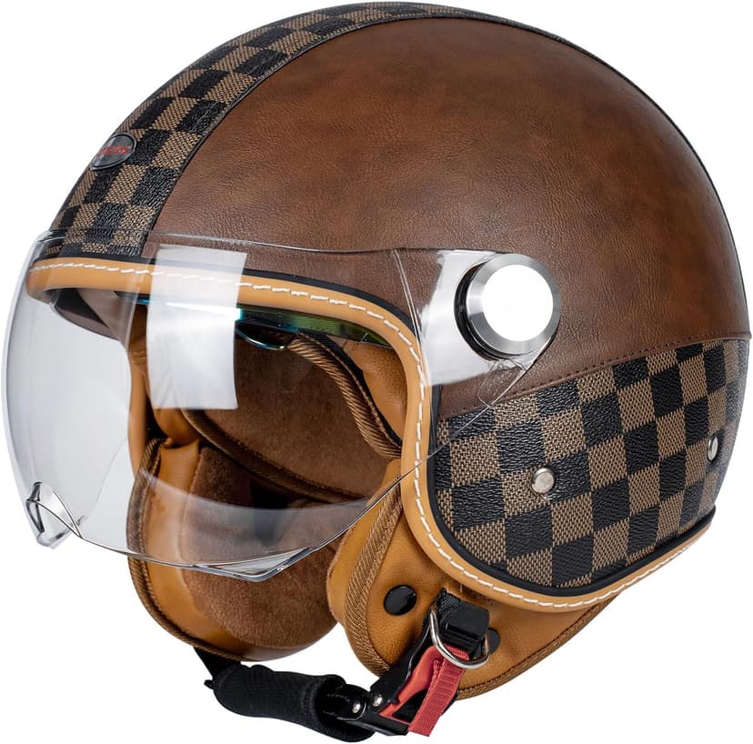 Dual Visor 3/4 Open Face Motorcycle Helmet for Men & Women, DOT Approved Unisex Retro Half Helmet,Motorbike Casco for Moped Cruiser Bobber and Chopper