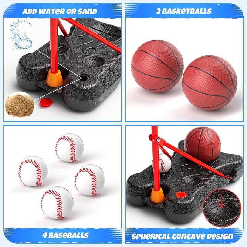 Adjustable basket ball Stand,Hanging Tee Baseball for Toddlers Boys Ages 2 3 4 5 6 7 8 Years Old, Outdoor Indoor Toys Gifts HopeRock 2 in 1 Kids Basketball Hoop and T Ball Set B0D53VWQGP