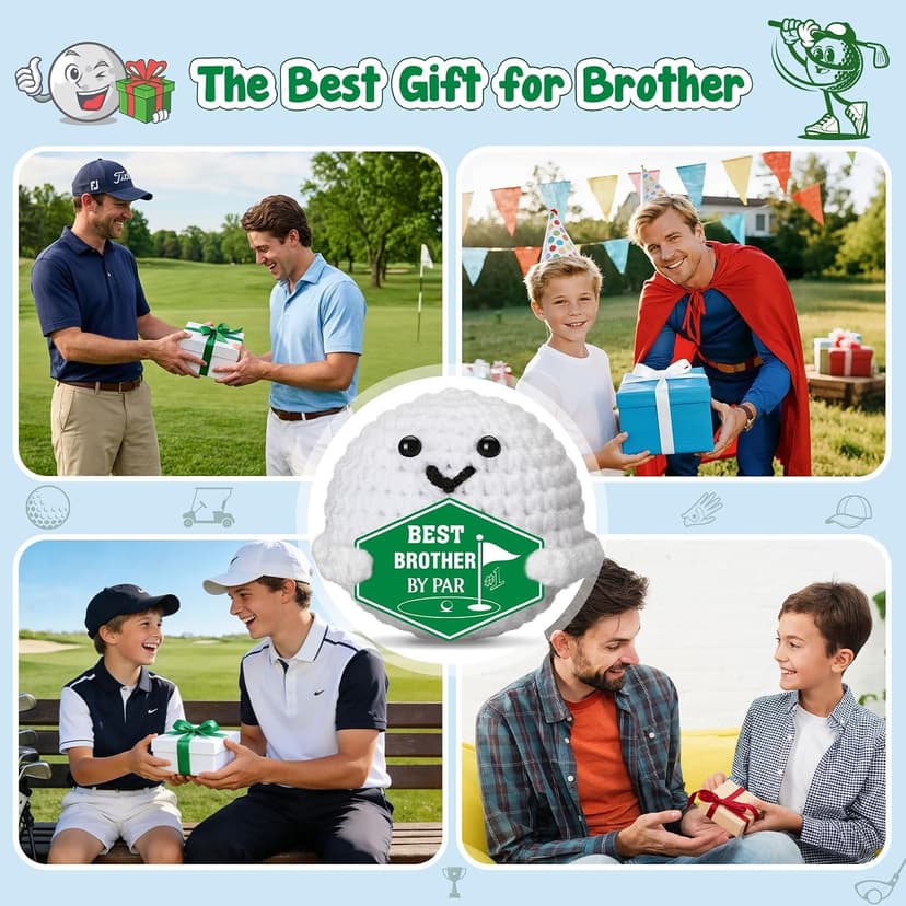 Funny Crochet Golf Ball Gifts for Big Little Bro from Sister Brother Stocking Stuffers Fathers Day, Best Brother by Par Gifts for Brother Christmas from Sister - Birthday Brother Gifts B0GRTVK4D3