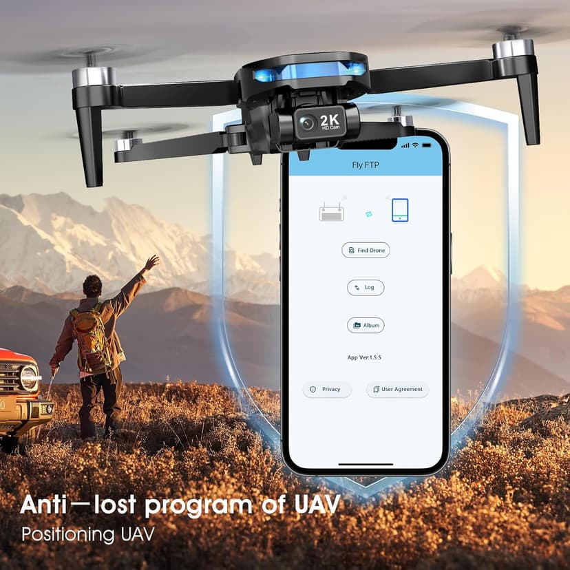GPS Drone with EIS 2K Camera for Adults, 7.22 inch Screen on Remote Controller, 64 Mins Flight, Long Range Transmission, 3 Speed Adjustable, Follow Me, AI Track, AI Night Shot, Auto Return, Lightweight and Foldable RC Drones for Beginner Toy Gifts, Under 249g