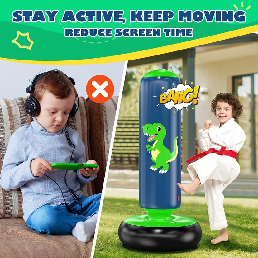QPAU Inflatable Punching Bag, 48 Inch Stable Inflatable Boxing Bag for 3-6 Kids,Dinosaur Toy & Gifts for Boys and Girls, Kids Boxing Set for Practicing Karate, Taekwondo B0BKPM69F8