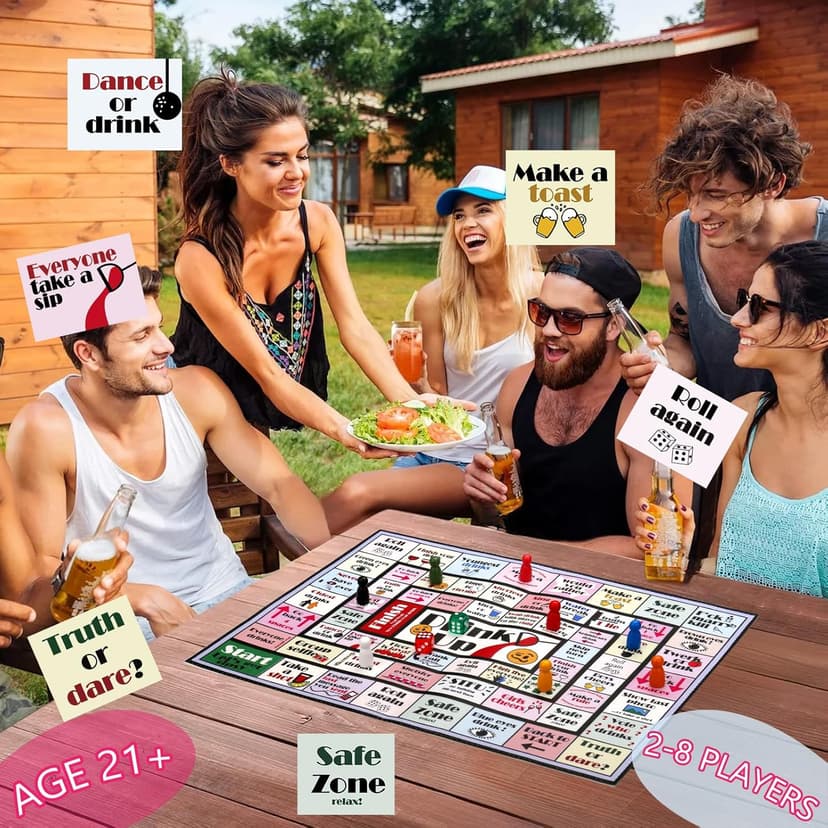 Drinking Board Games for Adults Girls Night,Waterproof Leather Mat Drinking Games,Party Interactive Drinking Game Playmat, Bachelorette Party,Family Play or Any Occasion,Age 21+,2-8 Players