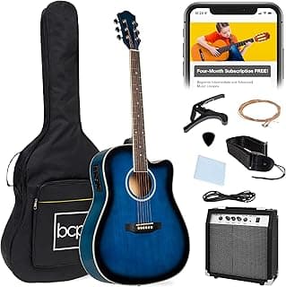 Best Choice Products Beginner Acoustic Electric Guitar Starter Set w/ 41in, All Wood Cutaway Design, Gig Bag, Strap, Picks - Blue