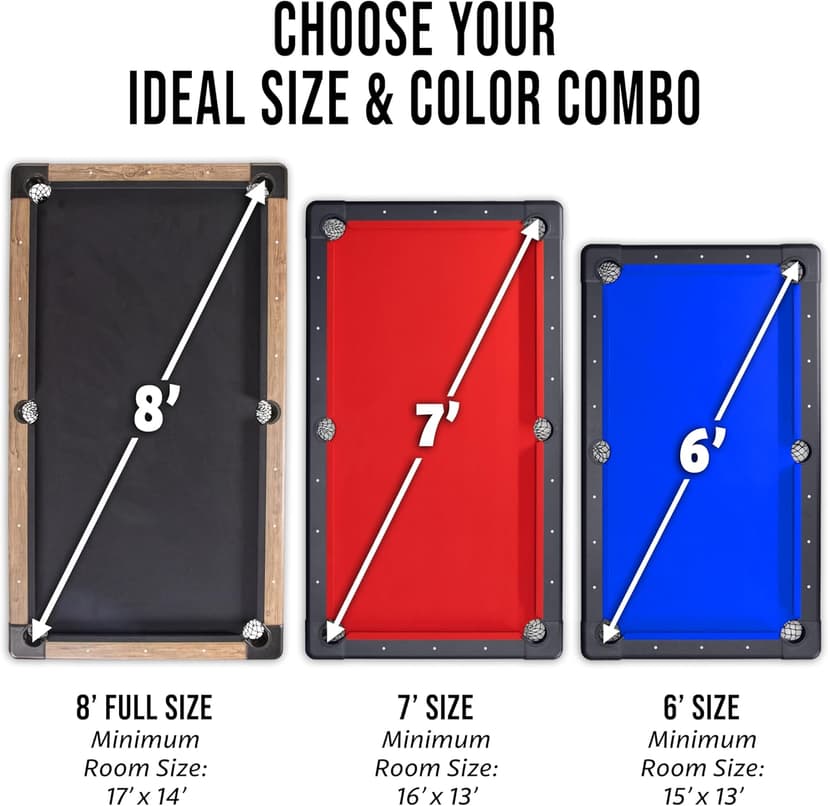 GoSports 6, 7, or 8 ft Billiards Tables - No Assembly, Choose Your Color - Portable Pool Table Includes Full Set of Balls, 2 Cue Sticks, Chalk and Felt Brush