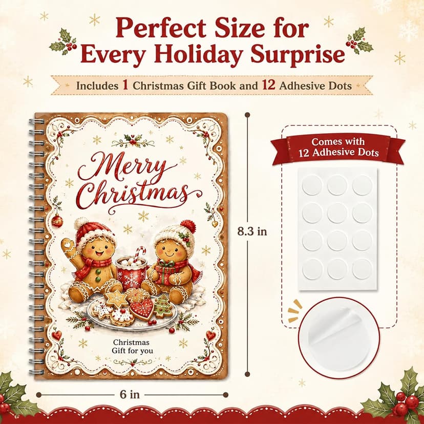 Spiral Bound Birthday Gift Card Booklet for Gift Cards, with 12 Self‑Adhesive Dots,DIY Christmas Xmas Gift Card Book for Kids Christmas Gift Card Book, Merry Christmas Gift Card Book for Adults Teens B0HDBFVP2T
