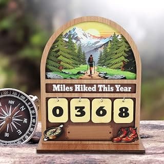 Wooden Mile Hike This Year Counter Rustic Cabin Decor Hiking Gifts for Women Men Hiking Accessories for Walking Enthusiasts Miles Hiked This Year Hiking Tracker Sign B0H394LD43