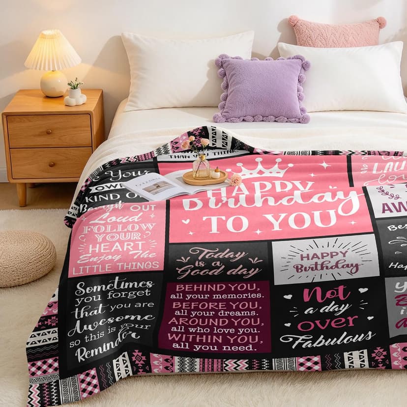 Birthday Gifts for Women Girls Throw Blanket 60"X50", Happy Birthday Decorations for Women, Gifts for Women Birthday Unique, Womens Birthday Gift Ideas for Her Friend Mom Sister Grandma Wife
