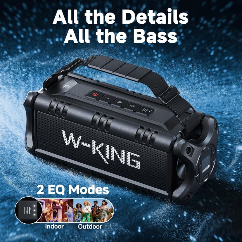 W-KING Bluetooth Speaker, 90W Max Portable Outdoor Speaker Loud, IPX6 Waterproof/50W Deep Bass Subwoofer/40H/EQ/Dual Pairing/TF/AUX, Large Boombox Speakers Bluetooth Wireless for Party/Beach/Jobside