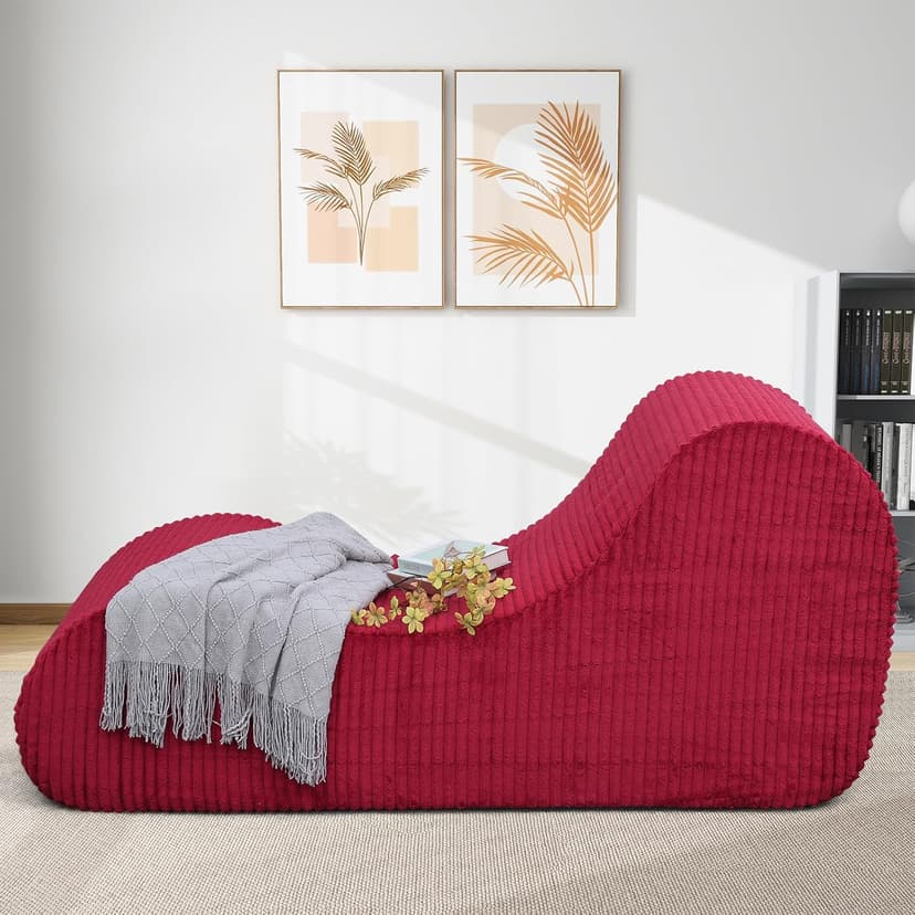 Rattaner Corduroy Chaise Lounge Chair Couch Indoor Boneless Oversized High-Density Sponge Soft Sofa, Red