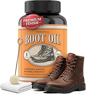 Leather Boot Oil for Work & Cowboy Boots – Deep-Conditioning Formula, Restore and Protects Dry, Cracked Leather, Complete Boots and Shoes Conditioner Care Kit w/ Applicator & Polishing Cloth 8oz