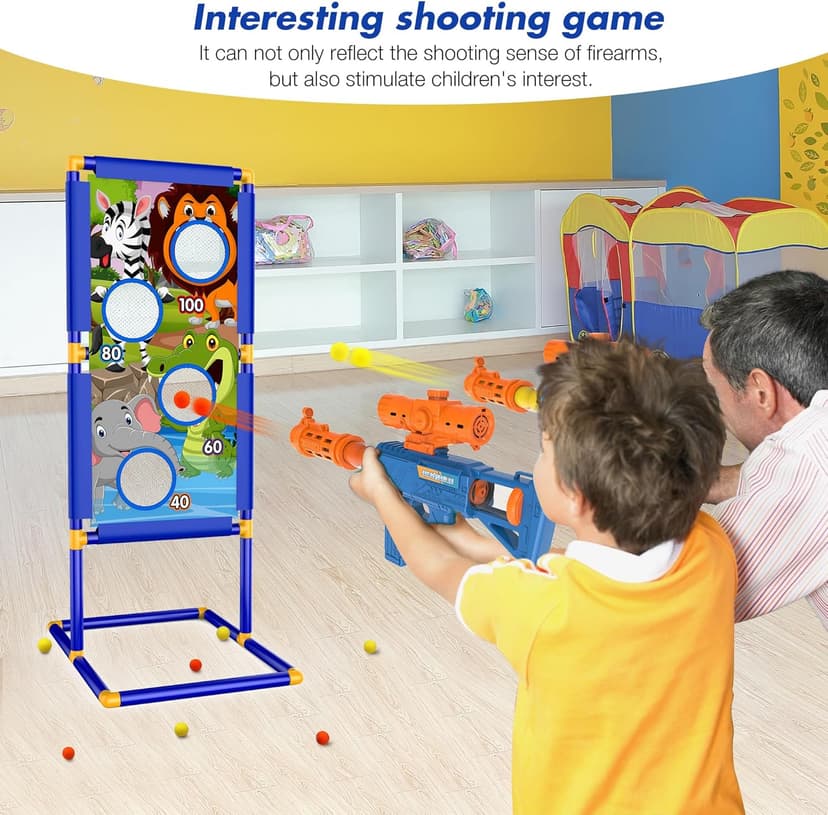 KKONES Shooting Game Toy for Boys - 2 Player Toy Foam Blaster Air Guns, 24 Foam Bullet Balls Popper & Standing Shooting Target, Birthday Gifts for Age 3 4 5 6 7 8 9 10-12 Years Old Kids, Girls