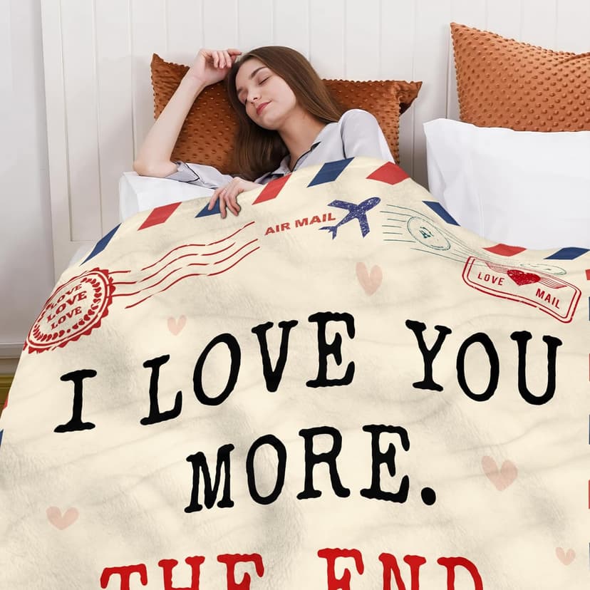 Christmas Anniversary Couple Gifts for Women - I Love You More Soft Fleece Throw Blanket 50x60 in - Birthday Romantic Gifts for Girlfriend Boyfriend Wife Husband, I Love You Gift for Him Her