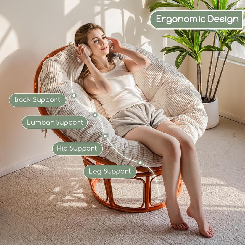HIGOGOGO Papasan Chair Cushion with Corduroy Cover (Without Chair), 48 x 48 Inch Supportive Cushion, Overstuffed Chair Cushion,Beige