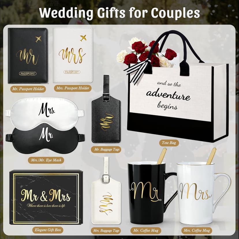 Jumway Wedding Gifts Basket, Gifts for Bridal Shower Engagement Wedding and Married Couples Anniversary - Tote Bag Ceramic Marble Coffee Mugs Gift Set Black B0GWR74CJC