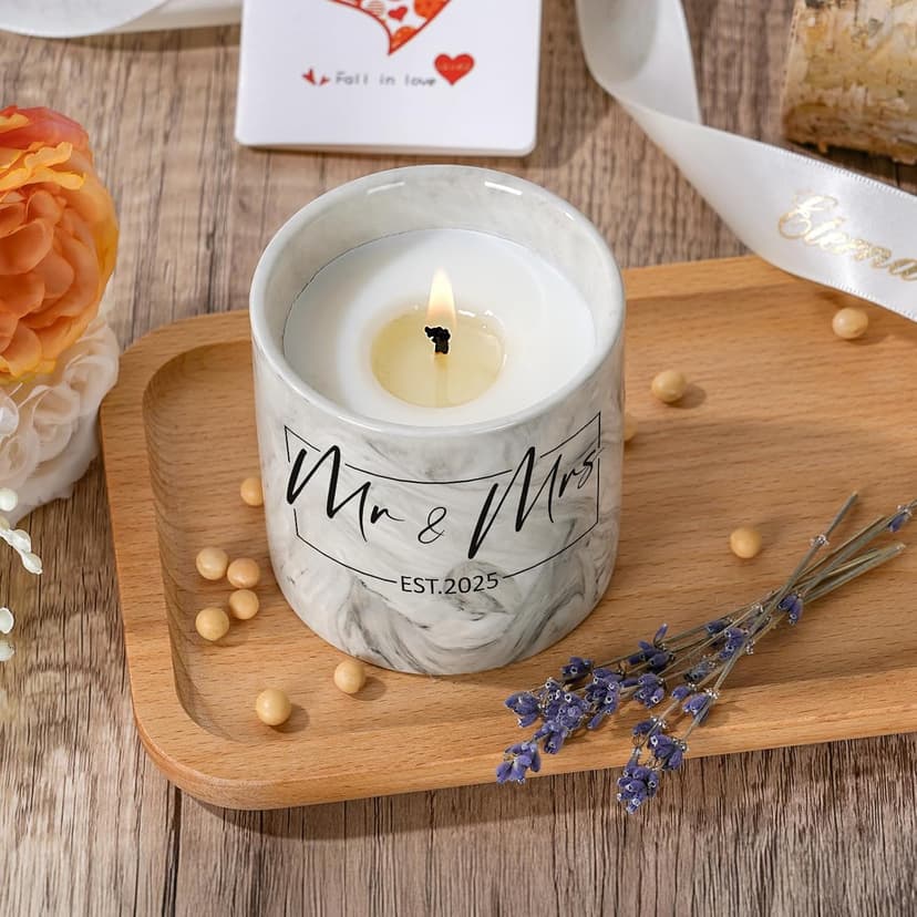 Mr and Mrs Gifts, Wedding Gift for Couples, Newlyweds Wedding Registry Bride and Groom to Be, Bridal Shower Gifts - 6 Oz 2025 New Couple Ceramics Candle