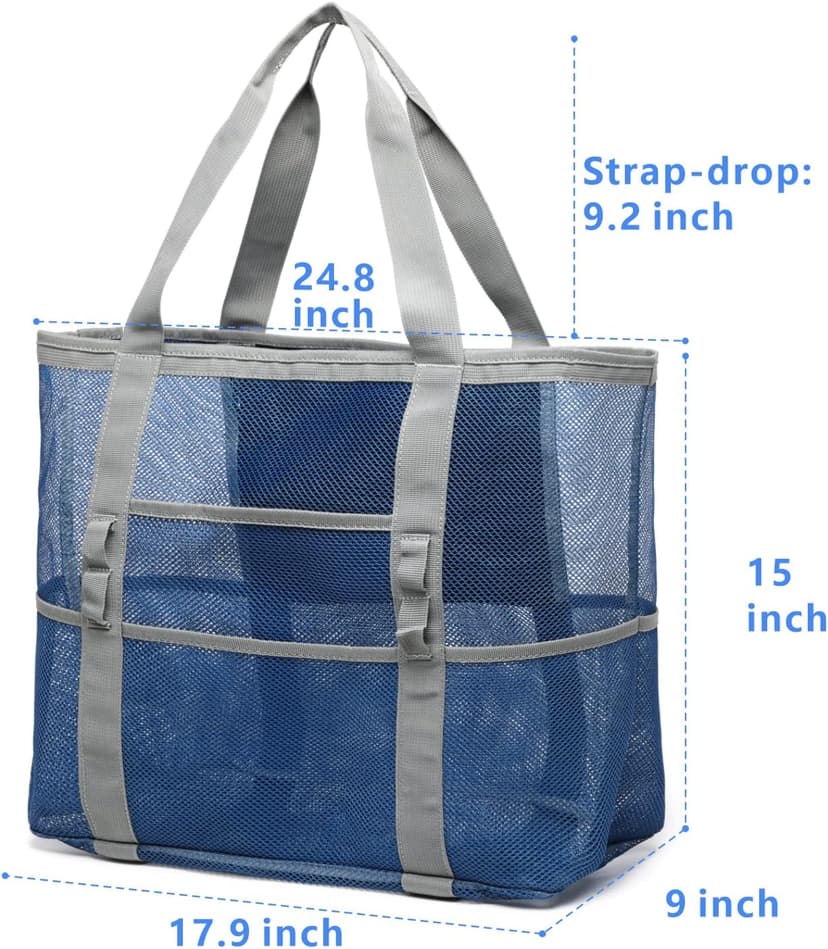 F-color Mesh Beach Bag Family - Large Tote Bag 9 Pockets for Swim Pool Toys Cruise Beach Vacation Essentials