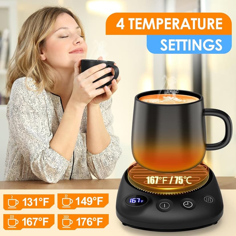 Coffee Mug Warmer-Fastest Heating & Highest Temperature, Coffee Cup Warmer for Desk Auto Shut Off, 4 Temp Settings & 1-12H Timer, Smart Electric Mug & Candle Warmer for Coffee, Tea (Black) B0CC8DS2S5