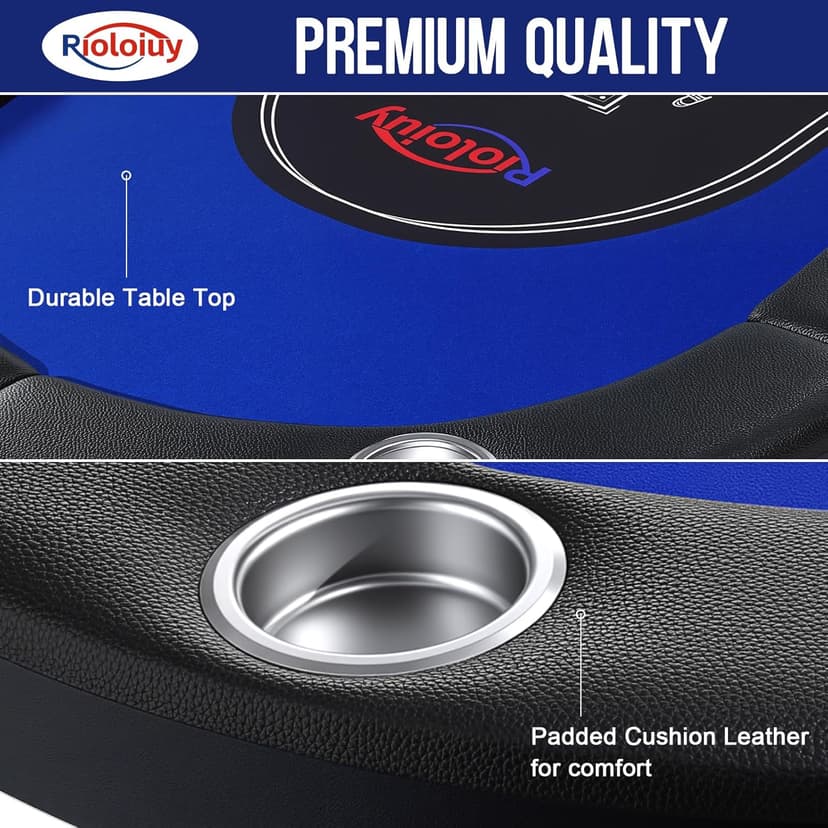 Rioloiuy 8 Player Poker Table Foldable, Texas Holdem Casino Table with Padded Rails & Cup Holders, Portable Folding Game Table for Home or Game Room, 71 Inch
