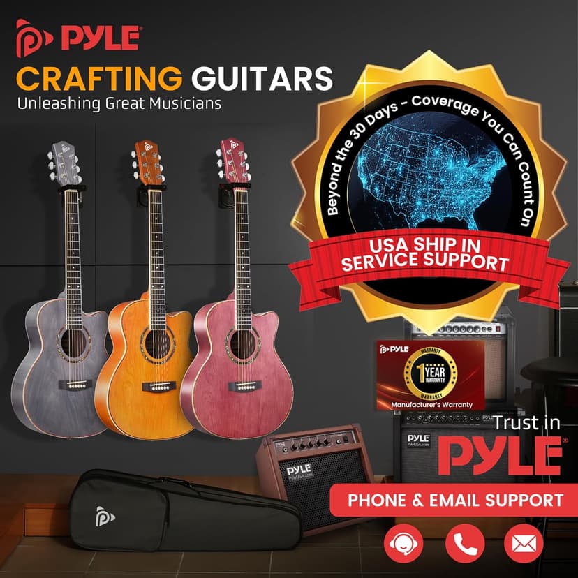 Pyle Steel String Acoustic Guitar Kit, 3/4 Junior Size Cutaway All-Wood Guitarra Acustica with Premium Accessory Set and Upgraded Gig Bag, 36" Orange