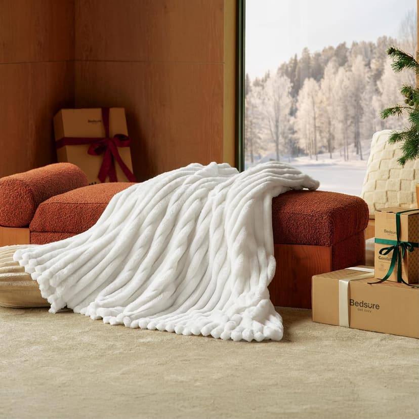 Bedsure GentleSoft White Throw Blanket for Couch - Cozy Blanket for Women, Cute Fleece Throws for Girls, Teacher Gifts Birthday Gifts for Women Men Mom, Room Home Dorm Decor, Off White, 50x60 Inches