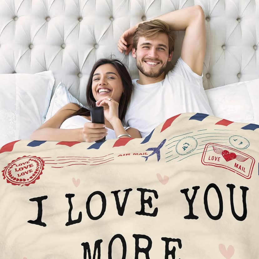 Christmas Anniversary Couple Gifts for Women - I Love You More Soft Fleece Throw Blanket 50x60 in - Birthday Romantic Gifts for Girlfriend Boyfriend Wife Husband, I Love You Gift for Him Her