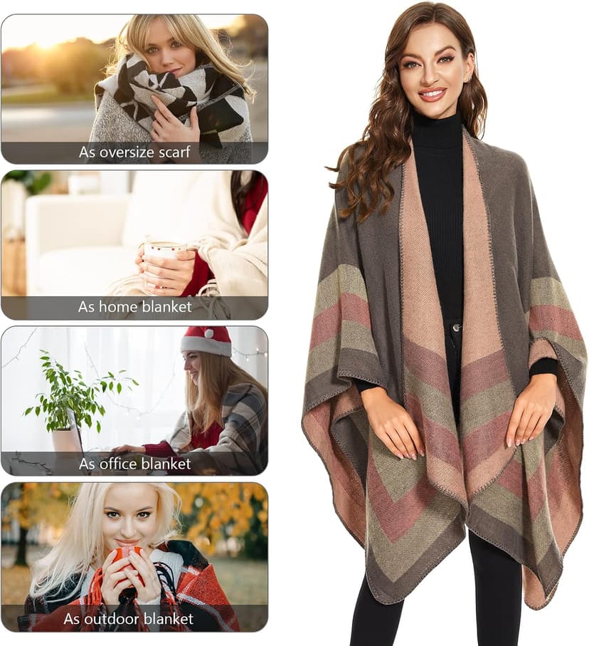 Shawl Wraps for Women, Elegant Knitted Cape Open Front Poncho Scarf Blanket Cardigan Coat for Spring, Autumn, and Winter B0B7B2BH9P