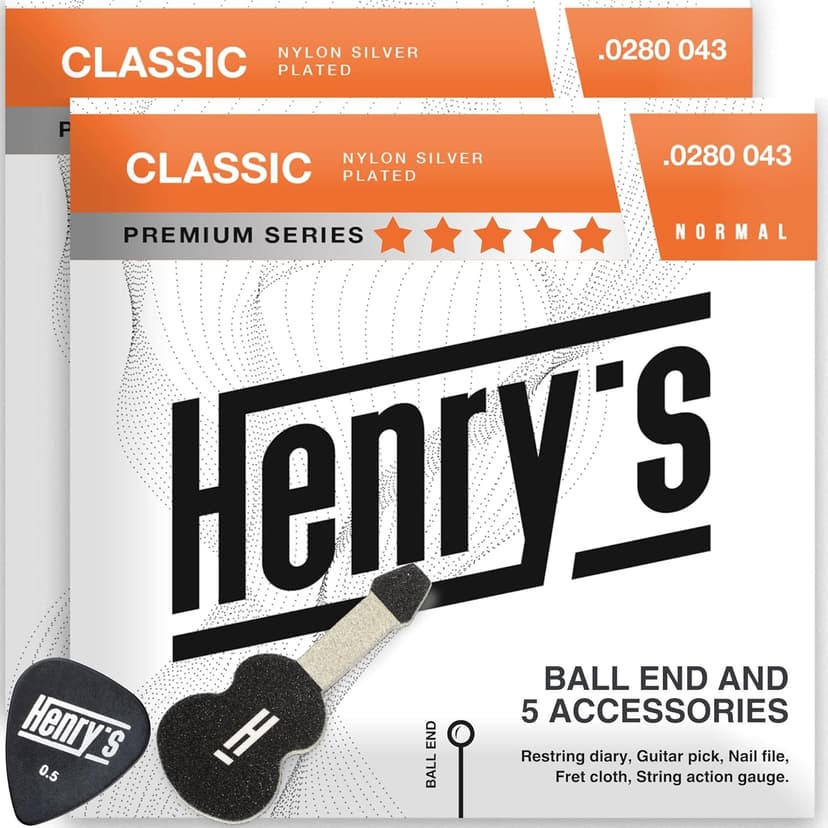 2-Pack Classical Guitar Strings with Ball End - Fast&Easy Restring - Bonus 5 Guitar Accessories - Silver Nylon Guitar Strings for Classical Guitar - Cuerdas Para Guitarra…