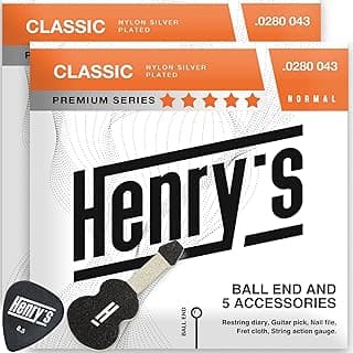 2-Pack Classical Guitar Strings with Ball End - Fast&Easy Restring - Bonus 5 Guitar Accessories - Silver Nylon Guitar Strings for Classical Guitar - Cuerdas Para Guitarra…