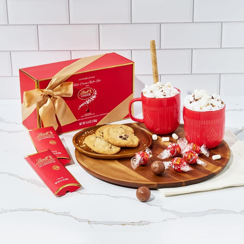 Hot Cocoa Gift Set, Made with Lindt Gourmet Hot Chocolate Mix, Includes 2 Hot Cocoa Mixes, 2 Hot Cocoa Mugs, Marshmallows and Lindt Chocolate Truffles