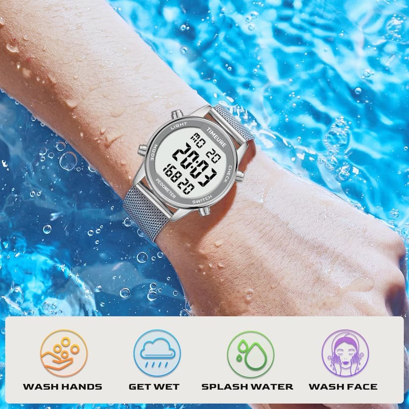 Women's Step Counter Pedometer Watch with Stainless Steel Bracelet, Stylish Design, No App, No Charging Needed for Step, Calorie, Distance, Alarm, Countdown Timer,TU-2401