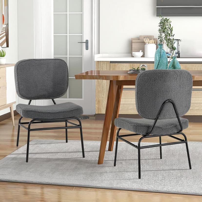 Giantex Modern Armless Accent Chair - Sherpa Reading Chair with Sponge Padding, Adjustable Foot Pads & Metal Frame, Upholstered Side Chair for Living Room, Bedroom & Reading Room, Grey