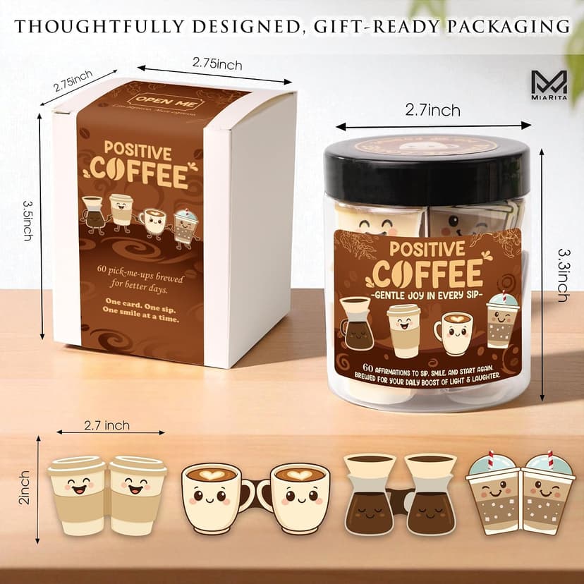 Miarita Positive Coffee Jar- 60 Funny Coffee Lover Gift for Women Men Teachers Gifts, Employee Nurse Teacher Appreciation Gift, End of Year Teachers Gifts, White Elephant Gifts for Women Men Friends B0FJ21JRRM