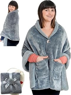 Premium Double Layer Poncho Blanket -No Sleeves Easy On Easy Off- Drape and Go Shawl Gift for Women Who Have Everything - Gifts for Grandma and Mom (Silver Grey)