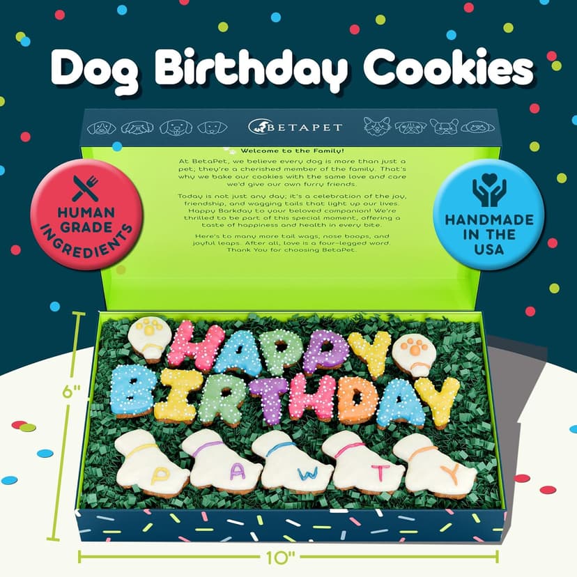 Dog Birthday Cookies - Treats for Dogs at Any Age - Made With Human-Grade Ingredients - Happy Bday Cookies for Boy or Girl Puppy - First Bday Gift - Baked Fresh in USA
