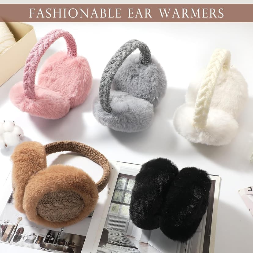 Clothirily Winter EarMuffs for Women, Faux Fur Warm Ear Muffs for Winter, Foldable Ear Covers, Fuzzy Ear Warmers for Women