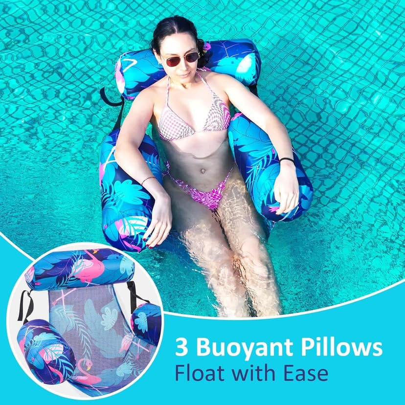 Inflatable Pool Float Chair - 2 Pack Pool Floats Adult Heavy Duty, Water Floating Lounge Chairs, Blow up Floaties Adults for Summer Fun Party Lake Beach