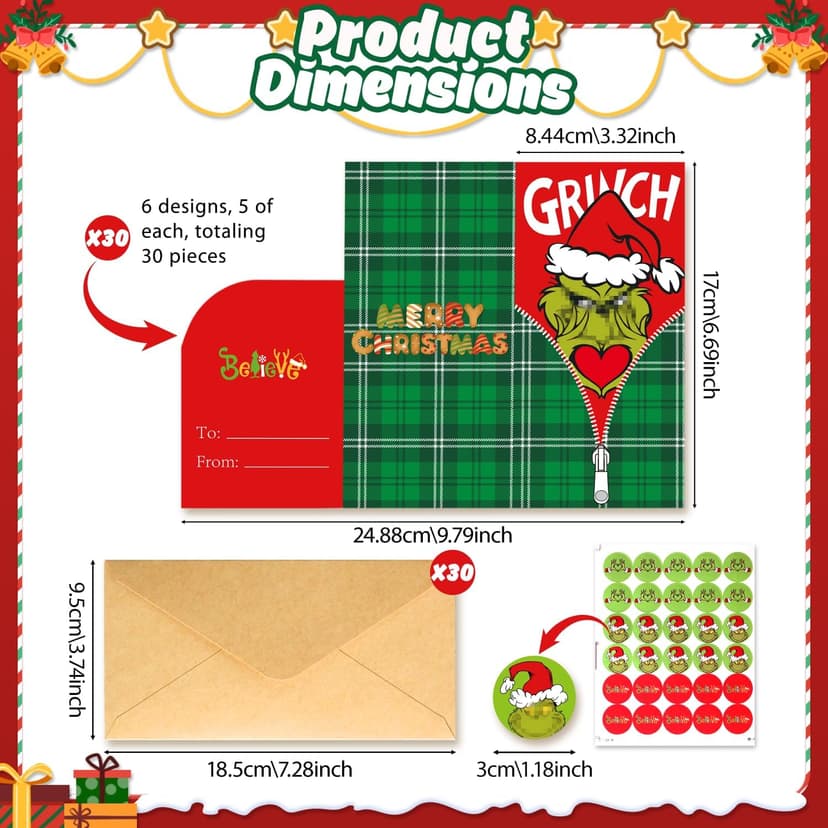 30 Christmas Money or Cards Holders with Envelopes,Unique Xmas Gift Box for Cash, Checks, or Gift Cards, Surprise Christmas Gifts for Colleagues, Friends, Classmates, and Family Members