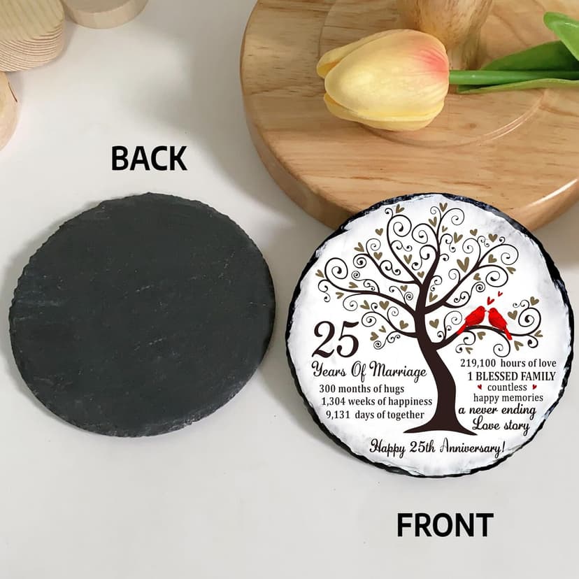 25th Wedding Anniversary Slate Sign – Silver Anniversary Wedding Gifts for Parents, Grandparents or Couple – Elegant 5.9 Inches Plaque – 25 Years of Marriage Celebration Decoration