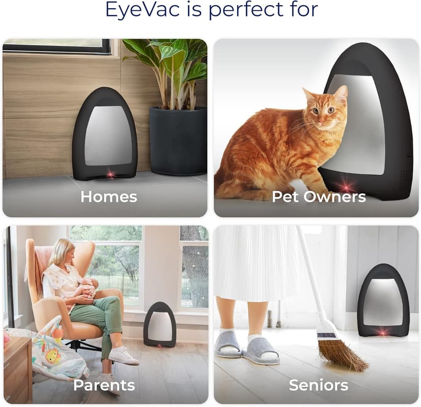 EyeVac Home Touchless Vacuum Automatic Dustpan - Great for Sweeping Pet Hair Food Dirt Kitchen - Ultra Fast & Powerful, No More Bending Down, Bagless, Corded, Automatic Sensor, 1000 Watt (Matte Black)