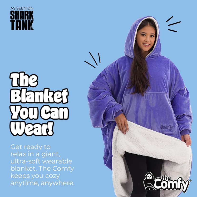 THE COMFY Original | Sherpa Lined Microfiber Fleece Wearable Blanket, Oversized Design with Hood and Pocket from Shark Tank