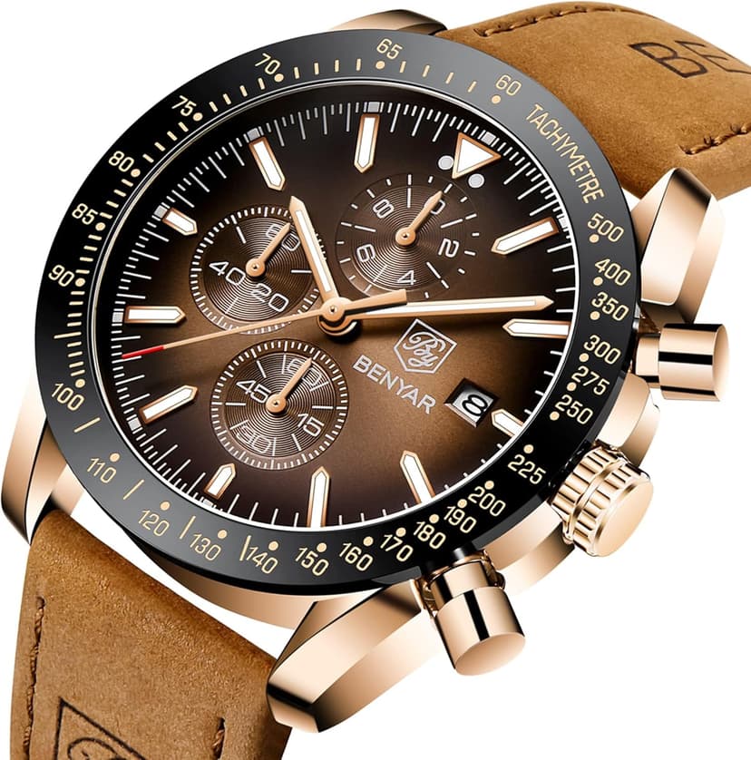 BENYAR Mens Watches Quartz Analog Chronograph Waterproof Wrist Watches for Men Fashion Business Work Casual Sport Dress Watch with Calendar